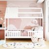 Twin Size Wood House Bed with Fence; White