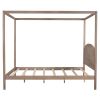 Queen Size Canopy Platform Bed with Headboard and Support Legs; Brown Wash