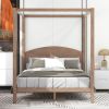 Queen Size Canopy Platform Bed with Headboard and Support Legs; Brown Wash