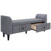 Upholstered Wooden Storage Ottoman Bench with 2 Drawers For Bedroom; Fully Assembled Except Legs and Handles; Gray