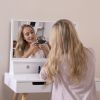 Wooden Mirror Vanity Desk Makeup Table; White