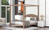 Queen Size Canopy Platform Bed with Headboard and Support Legs; Brown Wash