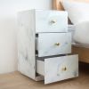 Glass Nightstand; Marble Nightstand with 3 Drawers; Side Table for Bedroom; Living Room(Tempered Glass)
