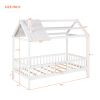 Twin Size Wood House Bed with Fence; White
