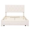 Full Size Storage Bed Velvet Upholstered Platform Bed with a Big Drawer - Beige