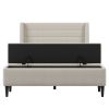 Upholstered Storage Bed Frame with Storage Ottoman Bench; No Box Spring Needed; Queen; Beige