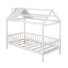 Twin Size Wood House Bed with Fence; White