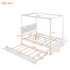 Wood Canopy Bed with Trundle Bed ; Full Size Canopy Platform bed With Support Slats .No Box Spring Needed; Brushed White