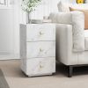 Glass Nightstand; Marble Nightstand with 3 Drawers; Side Table for Bedroom; Living Room(Tempered Glass)