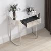 Mirrored Vanity Table; Mirrored Dressing Table; Stainless Steel Glossy Frame Desk for Bedroom Studio Office(Gray Striped Mirrored)