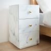 Glass Nightstand; Marble Nightstand with 3 Drawers; Side Table for Bedroom; Living Room(Tempered Glass)