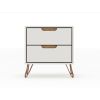 Manhattan Comfort Rockefeller 2.0 Mid-Century- Modern Nightstand with 2-Drawer in Off White and Nature