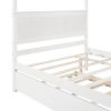 Wood Canopy Bed with Trundle Bed ; Full Size Canopy Platform bed With Support Slats .No Box Spring Needed; Brushed White