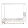 Wood Canopy Bed with Trundle Bed ; Full Size Canopy Platform bed With Support Slats .No Box Spring Needed; Brushed White