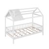 Twin Size Wood House Bed with Fence; White