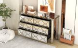 Elegant Mirrored 6-Drawer Dresser with Golden Lines for Living Room; Bedroom