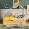 Full Size Wooden House Bed With Twin Size Trundle; Natural