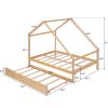 Full Size Wooden House Bed With Twin Size Trundle; Natural