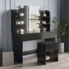 Modern Dressing table with 2 Drawers; 4 open shelves; Rectangular Makeup Table with Mirror; 10-lamp bulb; ; 42.52*15.75* 52.76inch; for Bedroom; Black