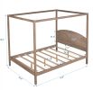Queen Size Canopy Platform Bed with Headboard and Support Legs; Brown Wash