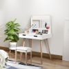 Wooden Mirror Vanity Desk Makeup Table; White