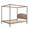 Queen Size Canopy Platform Bed with Headboard and Support Legs; Brown Wash