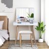 Wooden Mirror Vanity Desk Makeup Table; White