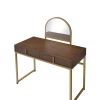 Coleen Vanity Desk w/Mirror &amp; Jewelry Tray in Walnut &amp; Gold Finish AC00670