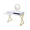 Coleen Vanity Desk w/Mirror &amp; Jewelry Tray in White &amp; Gold Finish AC00667