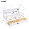 Wooden Twin Size House Bed with 2 Drawers; Kids Bed with Storage Shelf; White