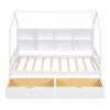 Wooden Twin Size House Bed with 2 Drawers; Kids Bed with Storage Shelf; White
