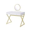 Coleen Vanity Desk w/Mirror &amp; Jewelry Tray in White &amp; Gold Finish AC00667
