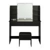 Modern Dressing table with 2 Drawers; 4 open shelves; Rectangular Makeup Table with Mirror; 10-lamp bulb; ; 42.52*15.75* 52.76inch; for Bedroom; Black