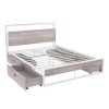 Queen Size Metal Platform Bed Frame with Four Drawers; Sockets and USB Ports ; Slat Support No Box Spring Needed White