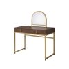 Coleen Vanity Desk w/Mirror &amp; Jewelry Tray in Walnut &amp; Gold Finish AC00670