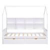 Wooden Twin Size House Bed with 2 Drawers; Kids Bed with Storage Shelf; White