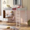 Full Size Metal Loft Bed with 2 Shelves and one Desk ; White (Old SKU: LP000191AAK )