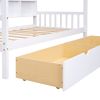 Wooden Twin Size House Bed with 2 Drawers; Kids Bed with Storage Shelf; White