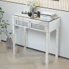 Mirrored Desk Vanity Makeup Table with Crystal Diamond; Mirror; MDF Dressing Table with 2 Drawer Vanity Desk for Women Girls Home Office