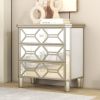 Elegant Mirrored 3-Drawer Chest with Golden Lines for Living Room; Bedroom