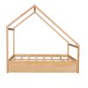 Full Size Wooden House Bed With Twin Size Trundle; Natural