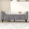 Upholstered Wooden Storage Ottoman Bench with 2 Drawers For Bedroom; Fully Assembled Except Legs and Handles; Gray
