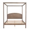 Queen Size Canopy Platform Bed with Headboard and Support Legs; Brown Wash