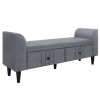 Upholstered Wooden Storage Ottoman Bench with 2 Drawers For Bedroom; Fully Assembled Except Legs and Handles; Gray