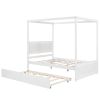 Wood Canopy Bed with Trundle Bed ; Full Size Canopy Platform bed With Support Slats .No Box Spring Needed; Brushed White
