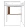 Full Size Metal Loft Bed with 2 Shelves and one Desk ; White (Old SKU: LP000191AAK )