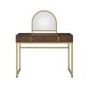 Coleen Vanity Desk w/Mirror &amp; Jewelry Tray in Walnut &amp; Gold Finish AC00670