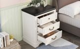 Nightstand with 3 Drawers and USB Charging Ports; Living Room; Bedroom; Beige