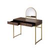 Coleen Vanity Desk w/Mirror &amp; Jewelry Tray in Walnut &amp; Gold Finish AC00670