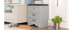 Nightstand with 3 Drawers and USB Charging Ports; Living Room; Bedroom; Gray
